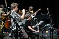 Michael Brady (guitar), Matt Smith (trumpet), Olivia Jones (bass clarinet), Stella Anning (guitar); Jazz and Sonic Arts 2024. Photo by Rita Taylor.