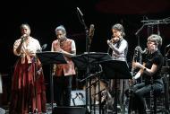 Nicholas Dourado (soprano saxophone), tUkU matthews (voice), Olivia Jones (clarinet), Myrsini Bekakou (violin) at Jazz & Sonic Arts 2024. Photo by Rita Taylor. 