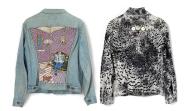John de Haan & Jason de Haan, When the Last Earth-Tie is Sundered (My jacket and my Son’s / My Father’s jacket and mine), 1975 / 2025, embroidery, bleach, and silk on denim jackets.